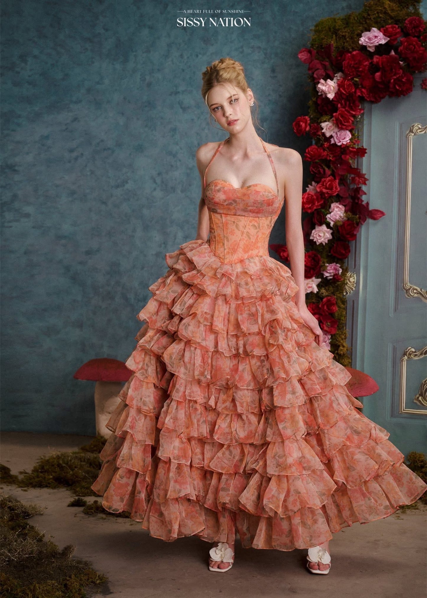 SISSY NATION Orange Disney Ruffle Gown Maxi Dress