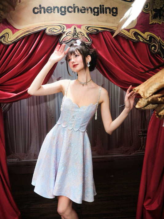 Chengchengling Blue Lace Mini Dress