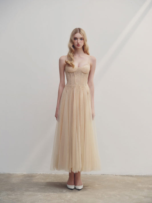 DELICIAE Cream Elegant Scarlet Maxi Dress