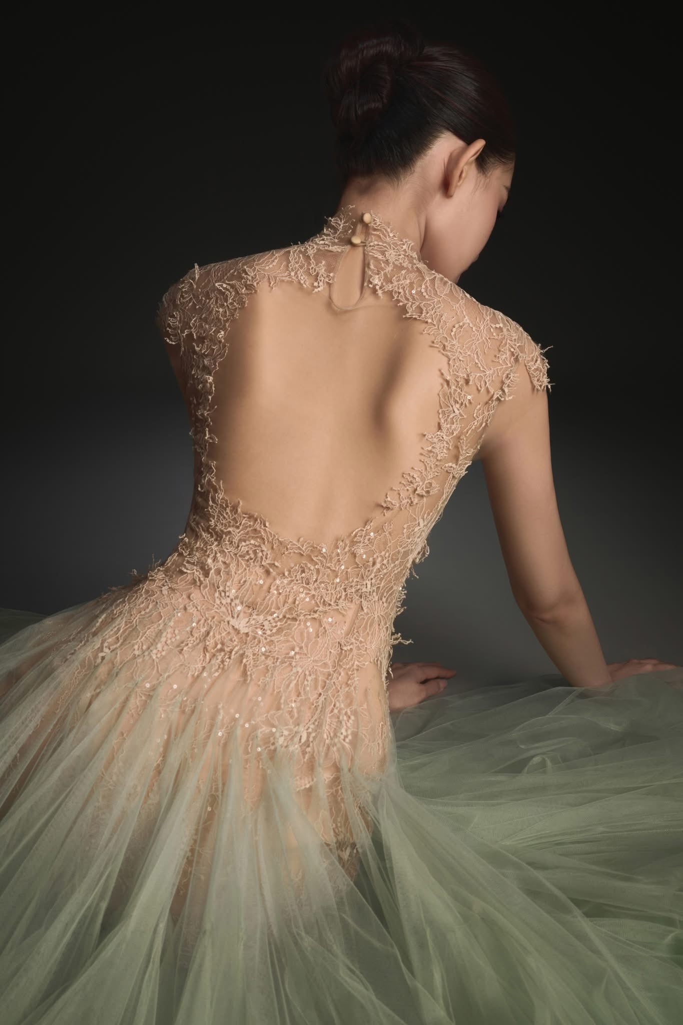 MONTSAND Blue Ombré Cut-Out Lace Midi Dress