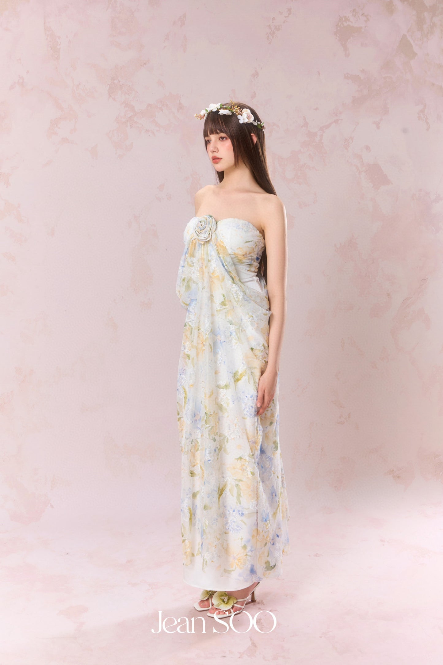 JEAN SOO Lace Printed Sheath Maxi Dress