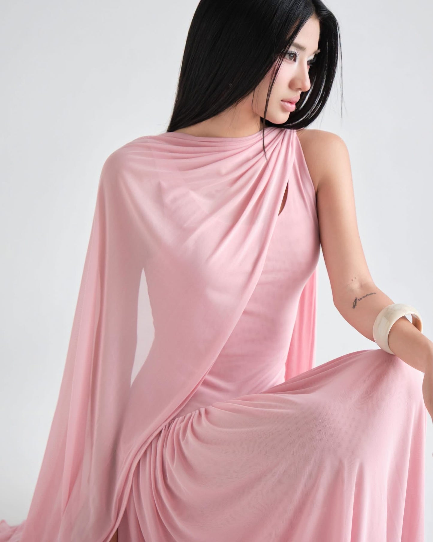 DELICIAE Cream Knit Daliah Maxi Dress