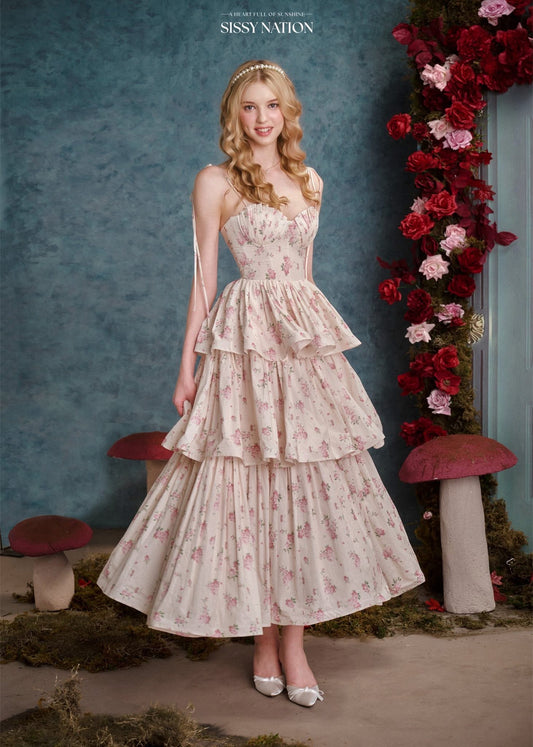 SISSY NATION Pink Floral Our Melody Corset Maxi Dress