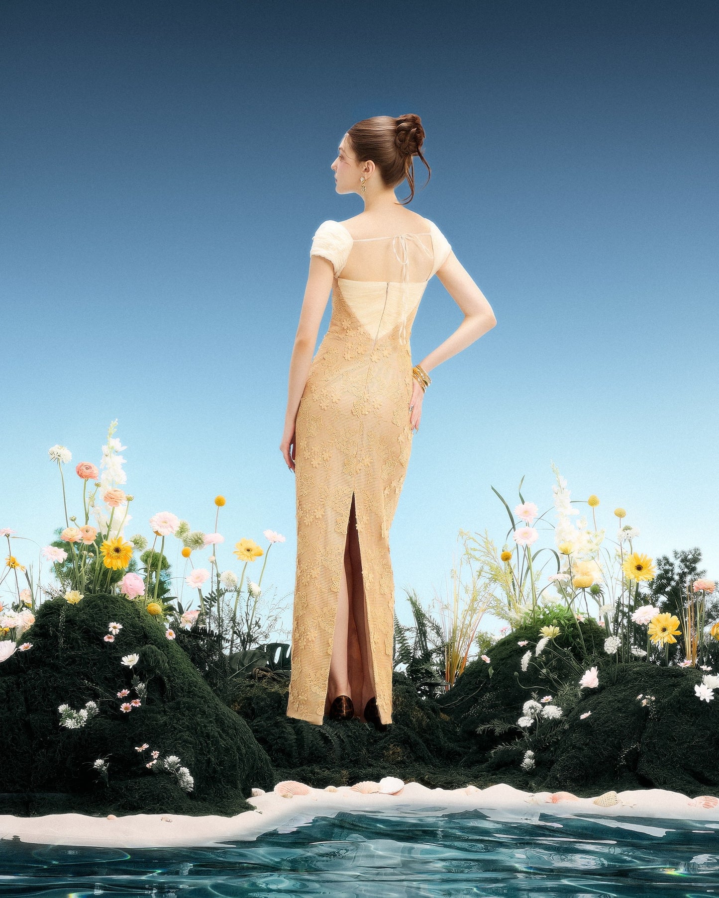 LINH PHUNG Elegant Fairycore Nude Shelly Maxi Dress