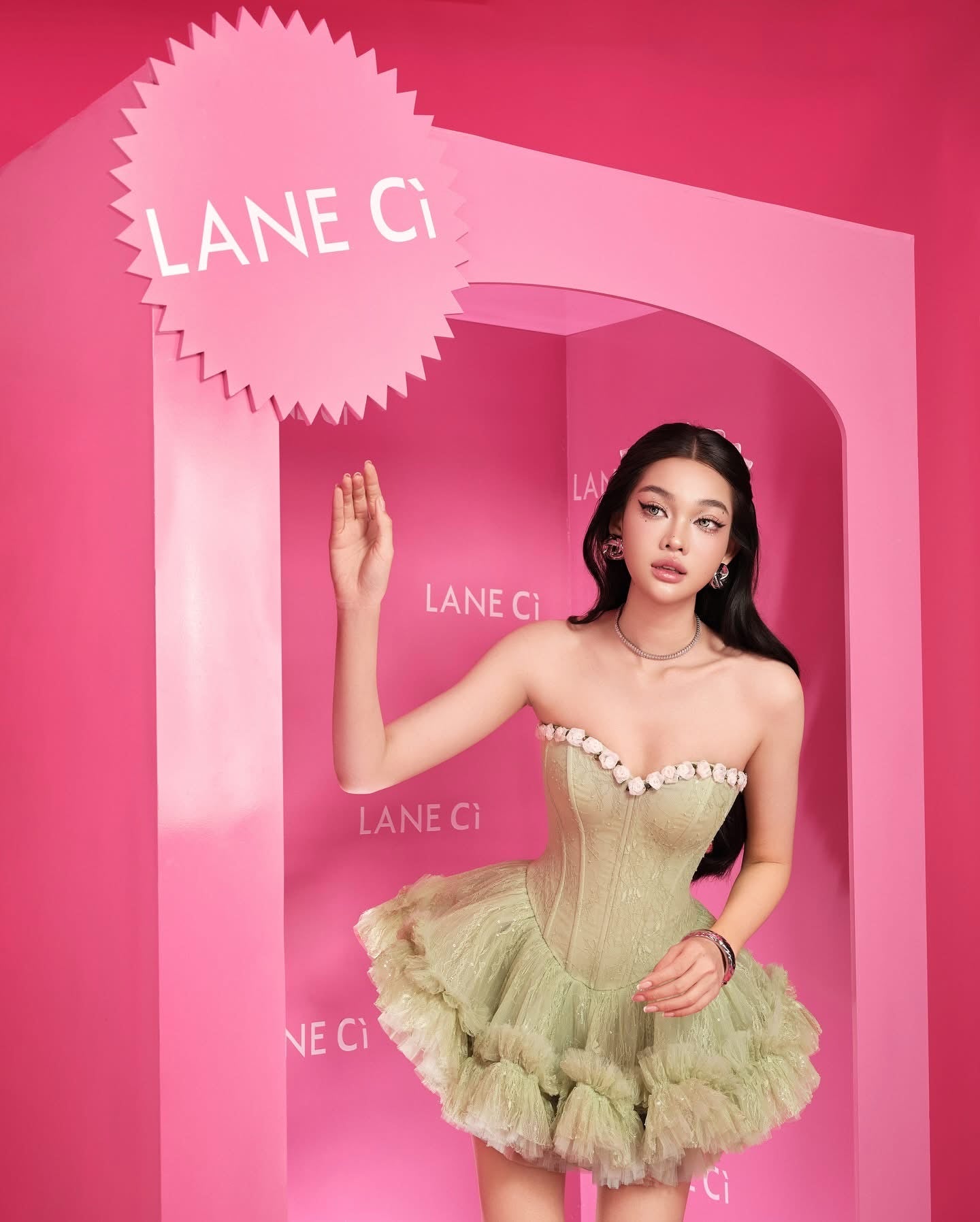 LANE CI Green Bloom Mini Dress