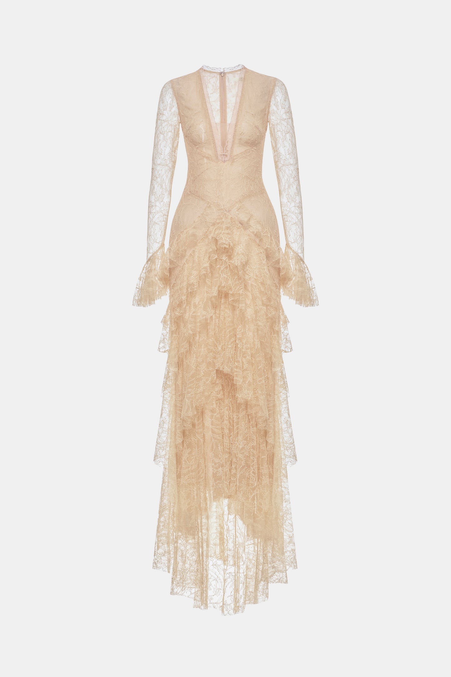 MONTSAND Nude Vacation Elegant Lace V-neck Maxi Dress