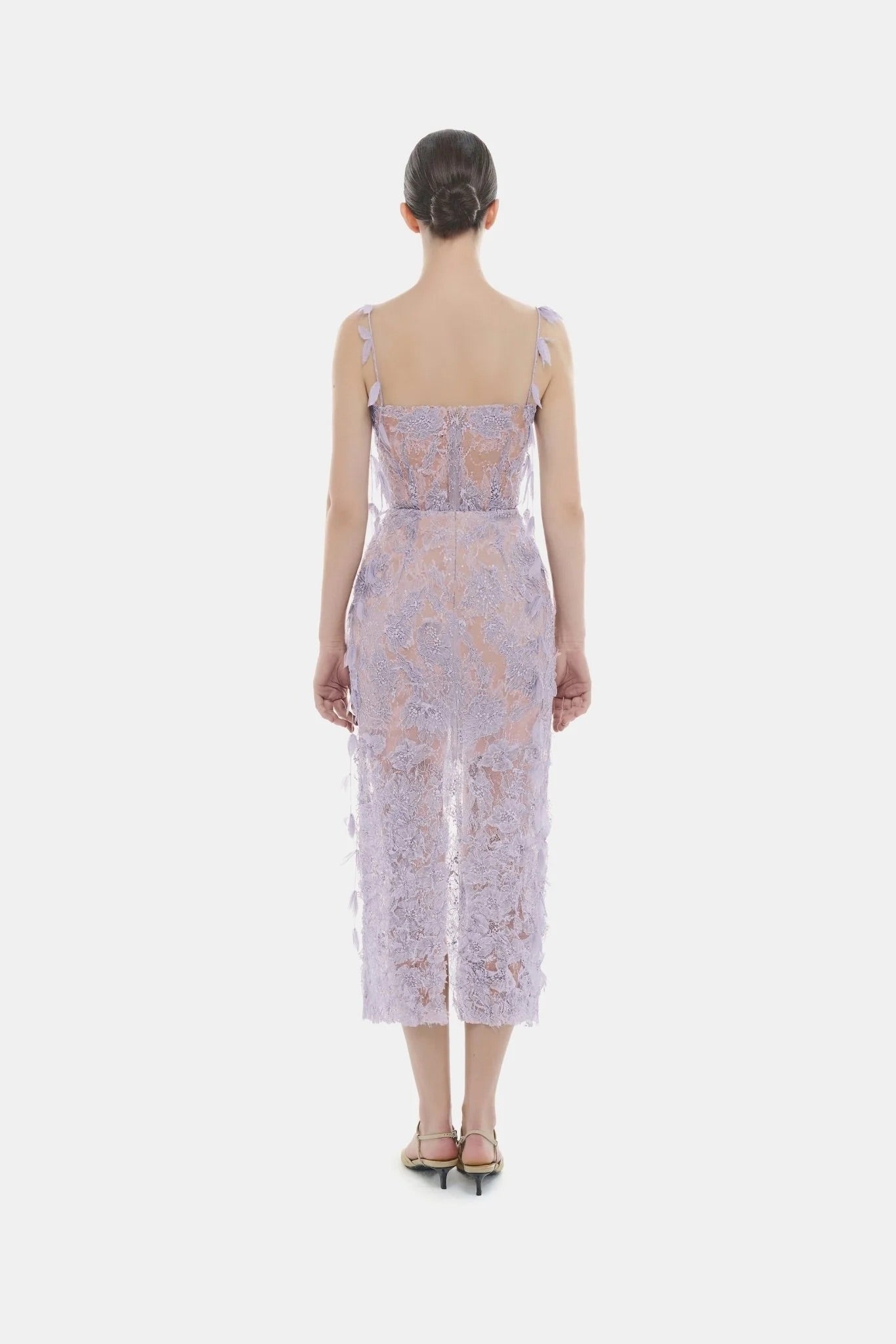 MONTSAND Purple Beaded Lace Pencil Dress