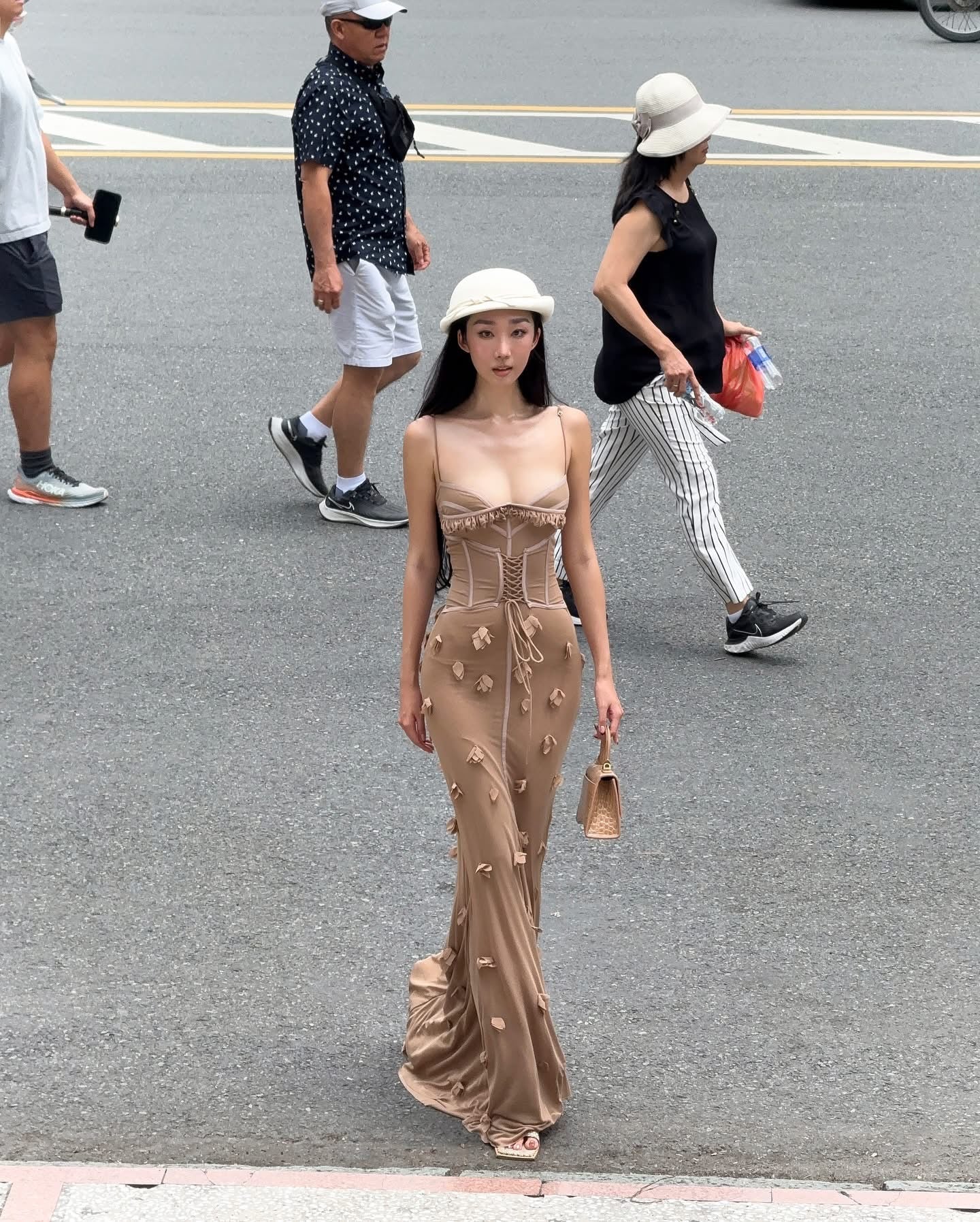 HUELLEY ROSE Brown & Pink Lsla Maxi Dress