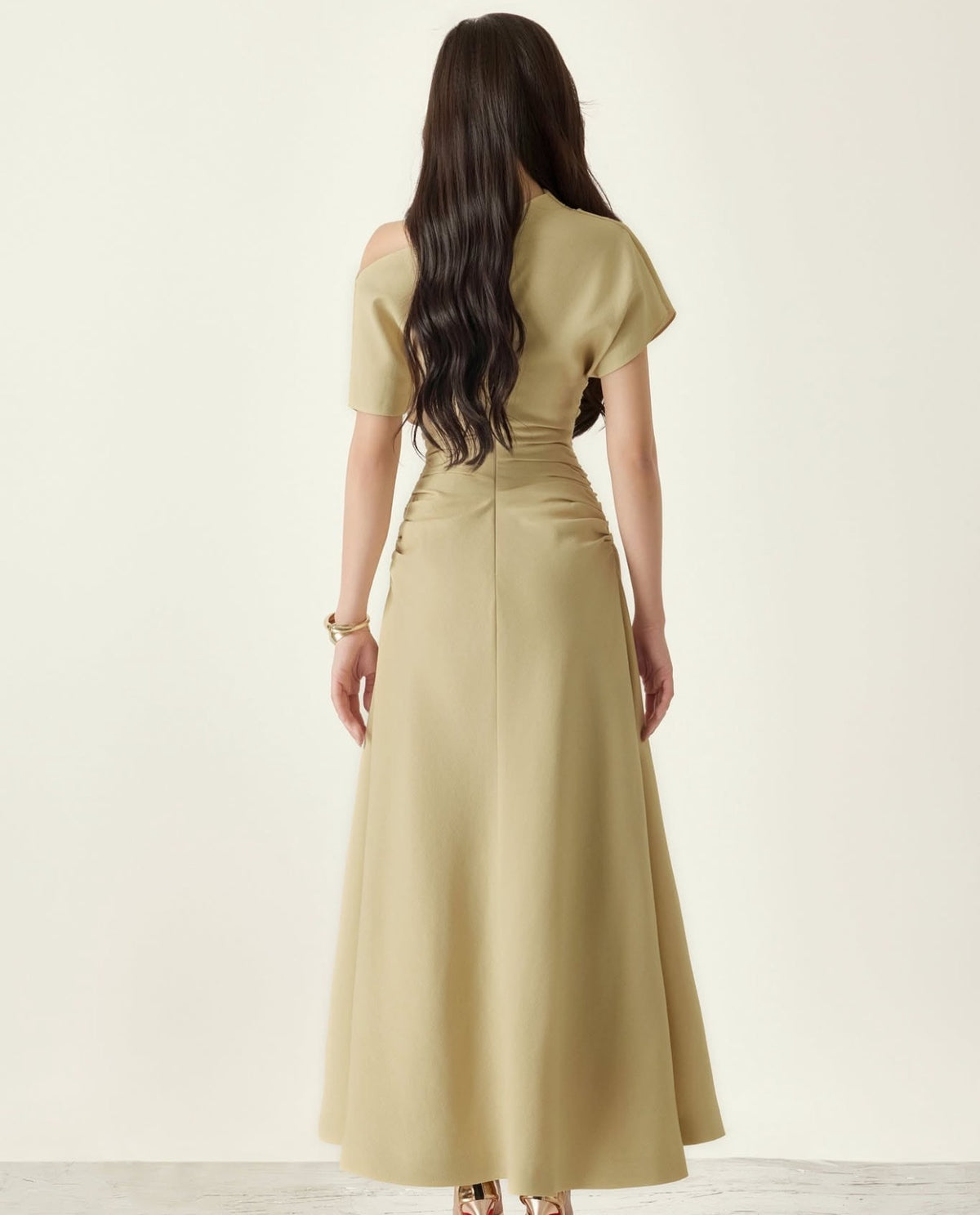 Nude Structured Draping Midi Dress