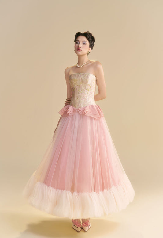 LINH PHUNG Pink Floriade Midi Dress