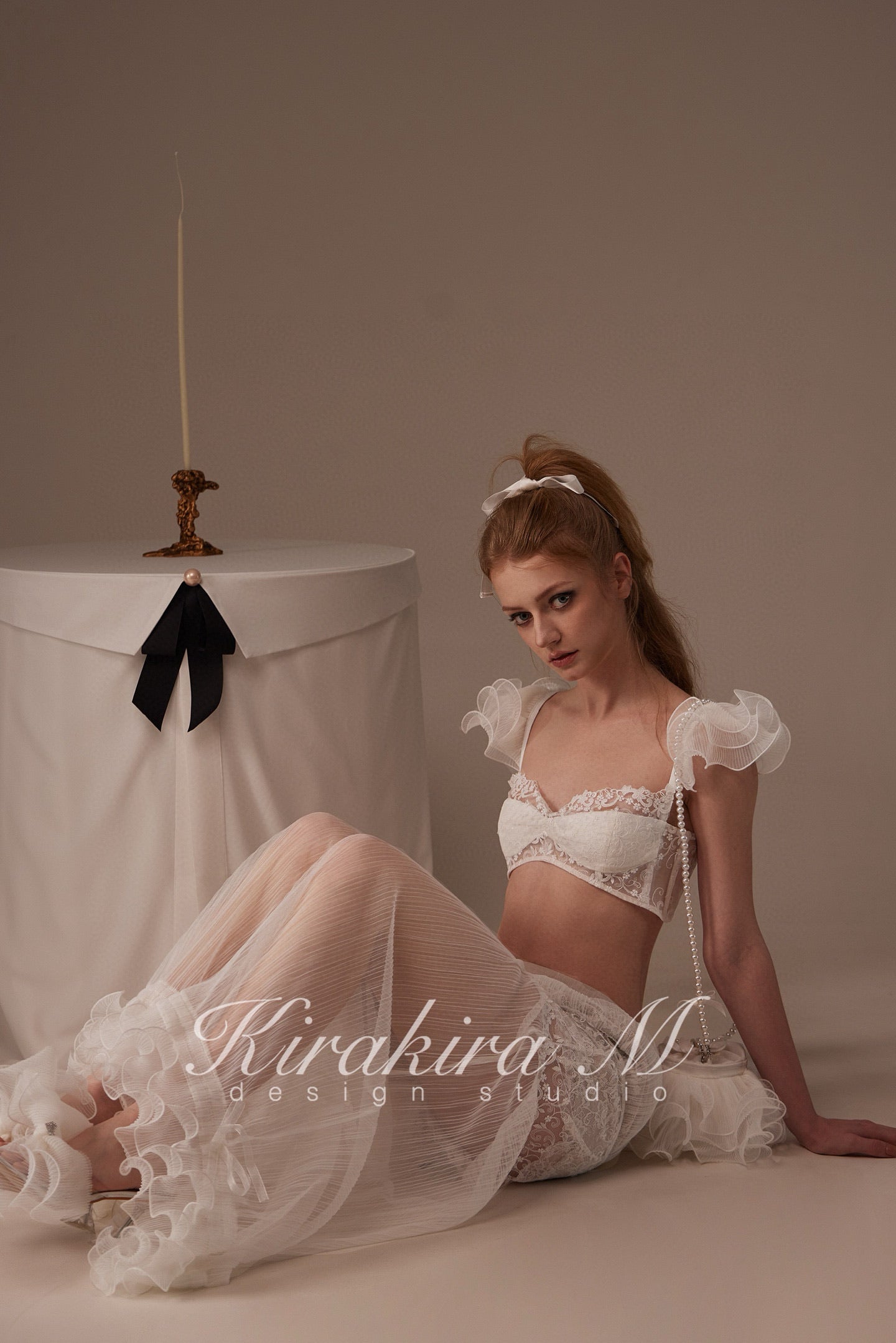 Kirakira M White Lace Blouse & Lace Low Rise Pants