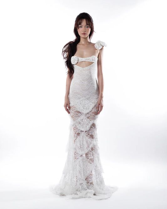 HUELLEY ROSE White Sonja Maxi Dress