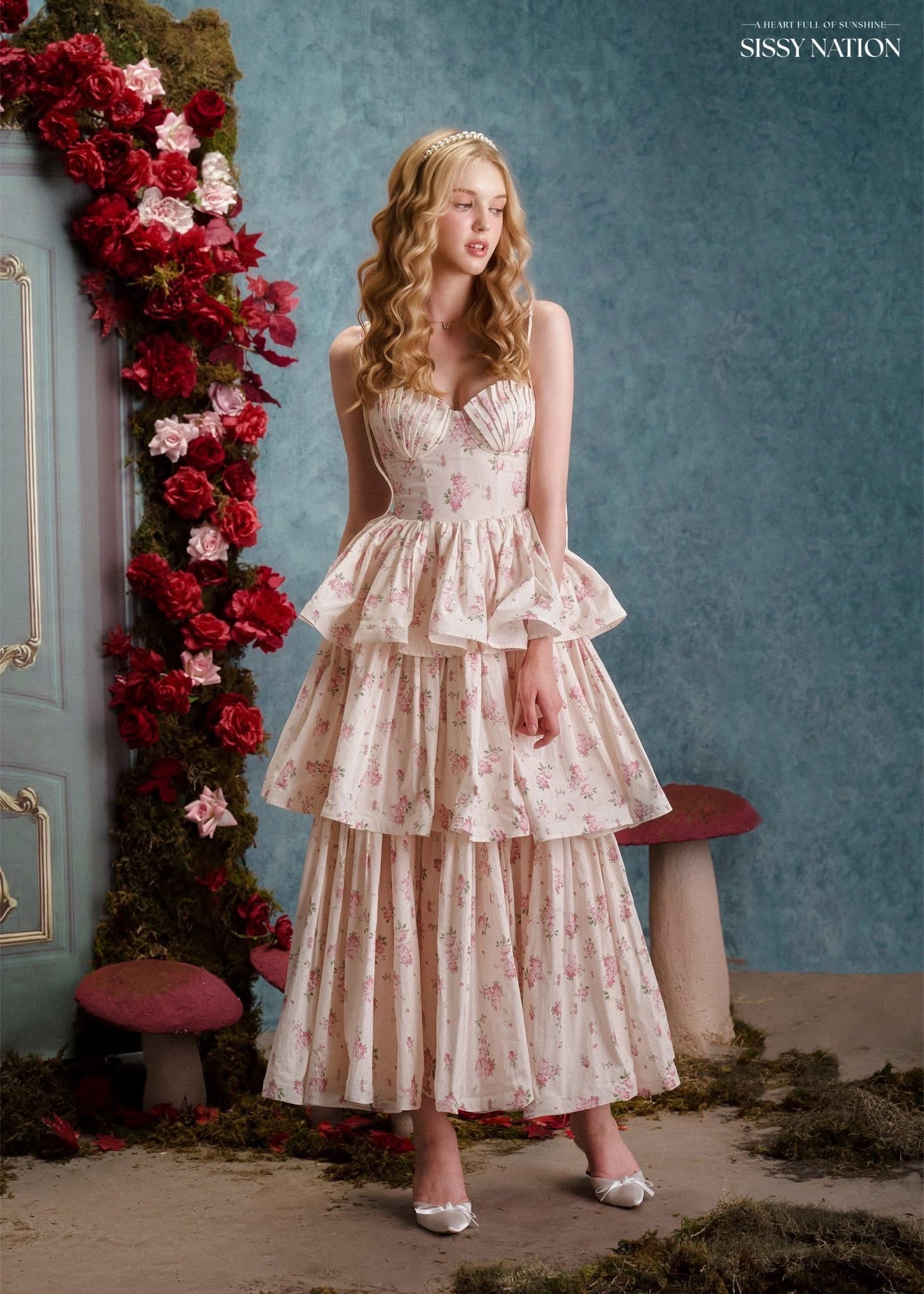 SISSY NATION Pink Floral Our Melody Corset Maxi Dress