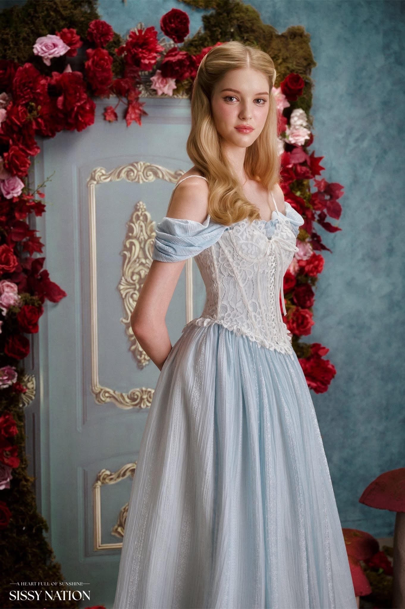 SISSY NATION Blue Alice Corset Maxi Dress