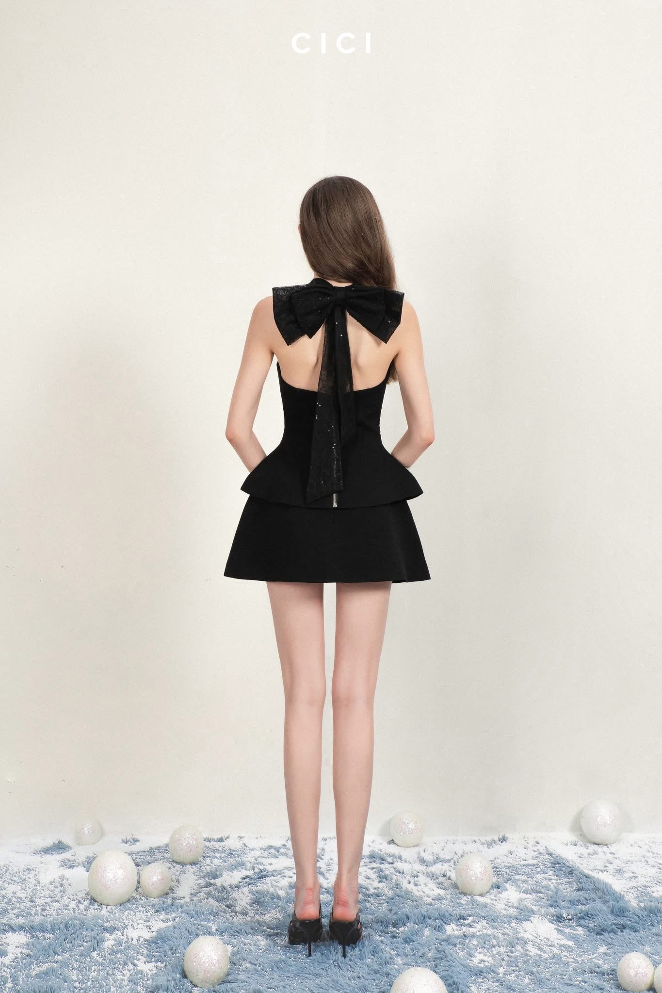 CICI Black ARIN Bowtie Open Back Set Top& Skirt