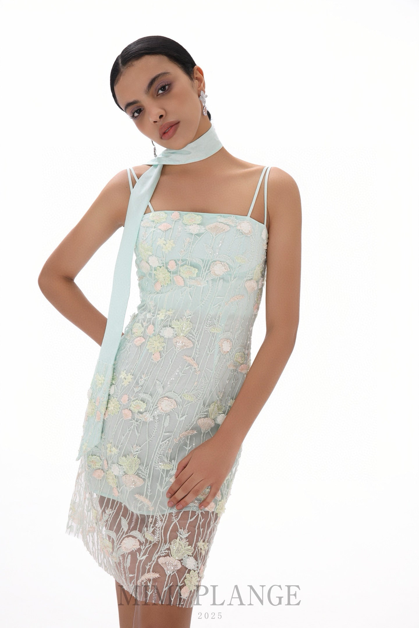 MIMI PLANGE Mint Floral Mini Dress