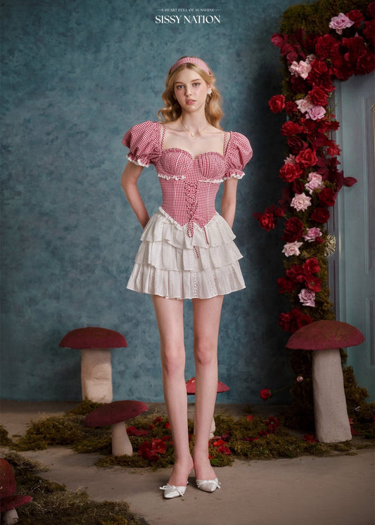 SISSY NATION Pink Queen of Heart Corset Top & Cake Skirt