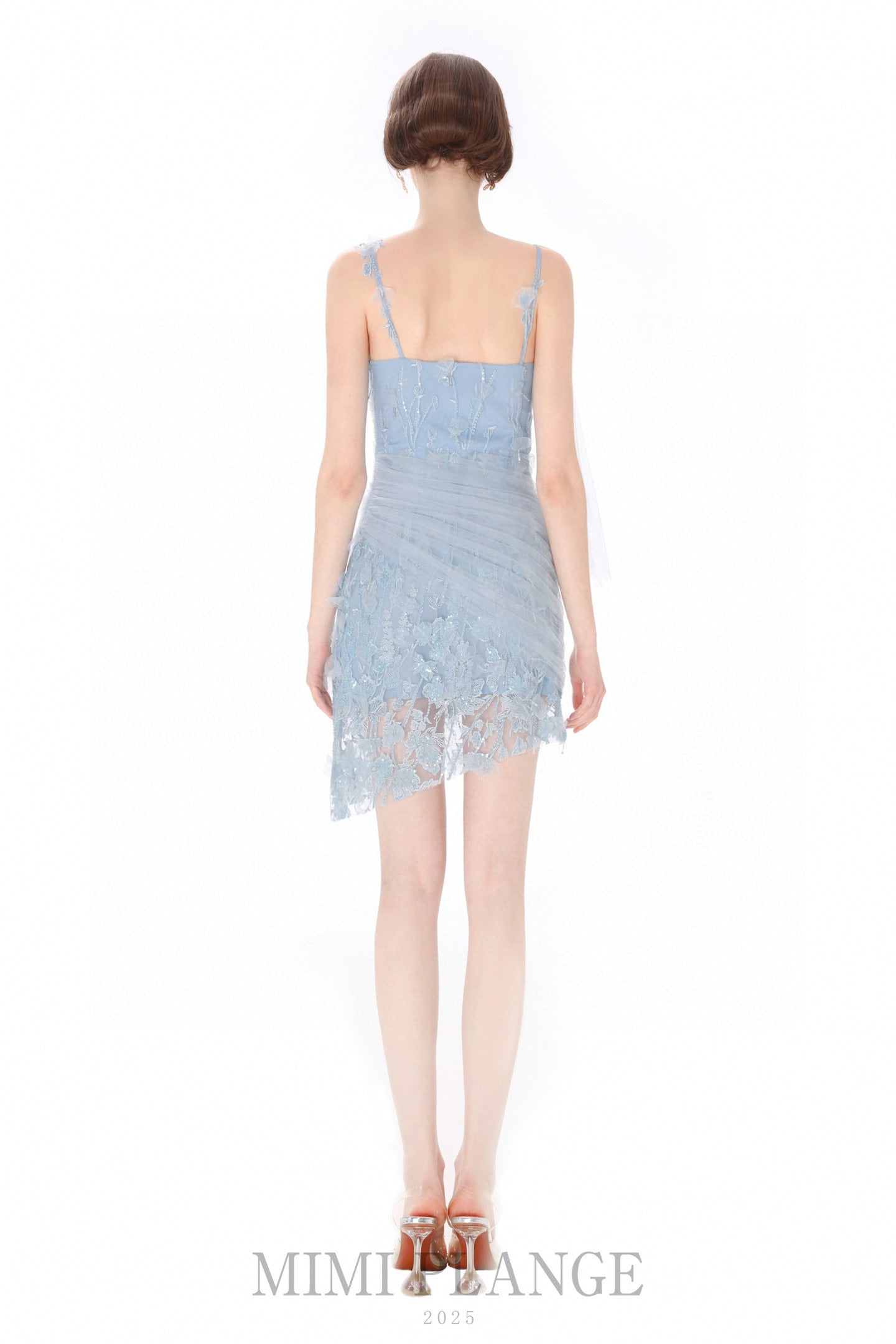 MIMI PLANGE Blue Lace Mini Dress