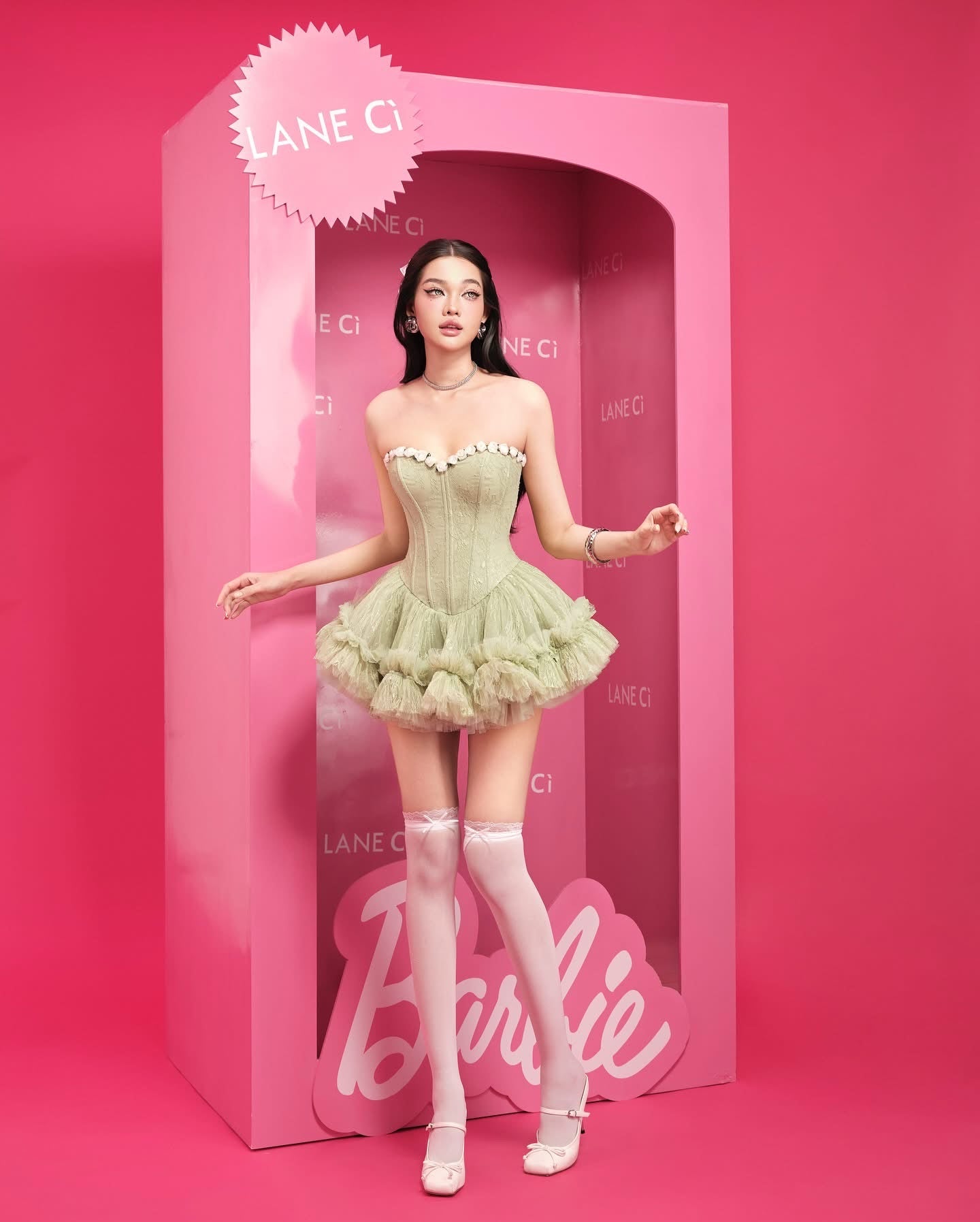 LANE CI Green Bloom Mini Dress