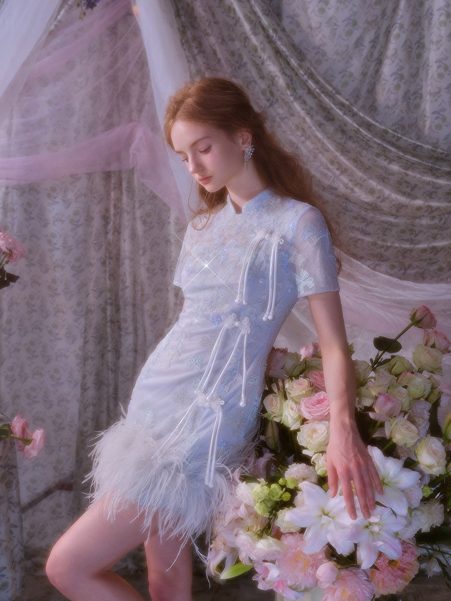 WARDROBE BY CHEN Blue China style mini dress