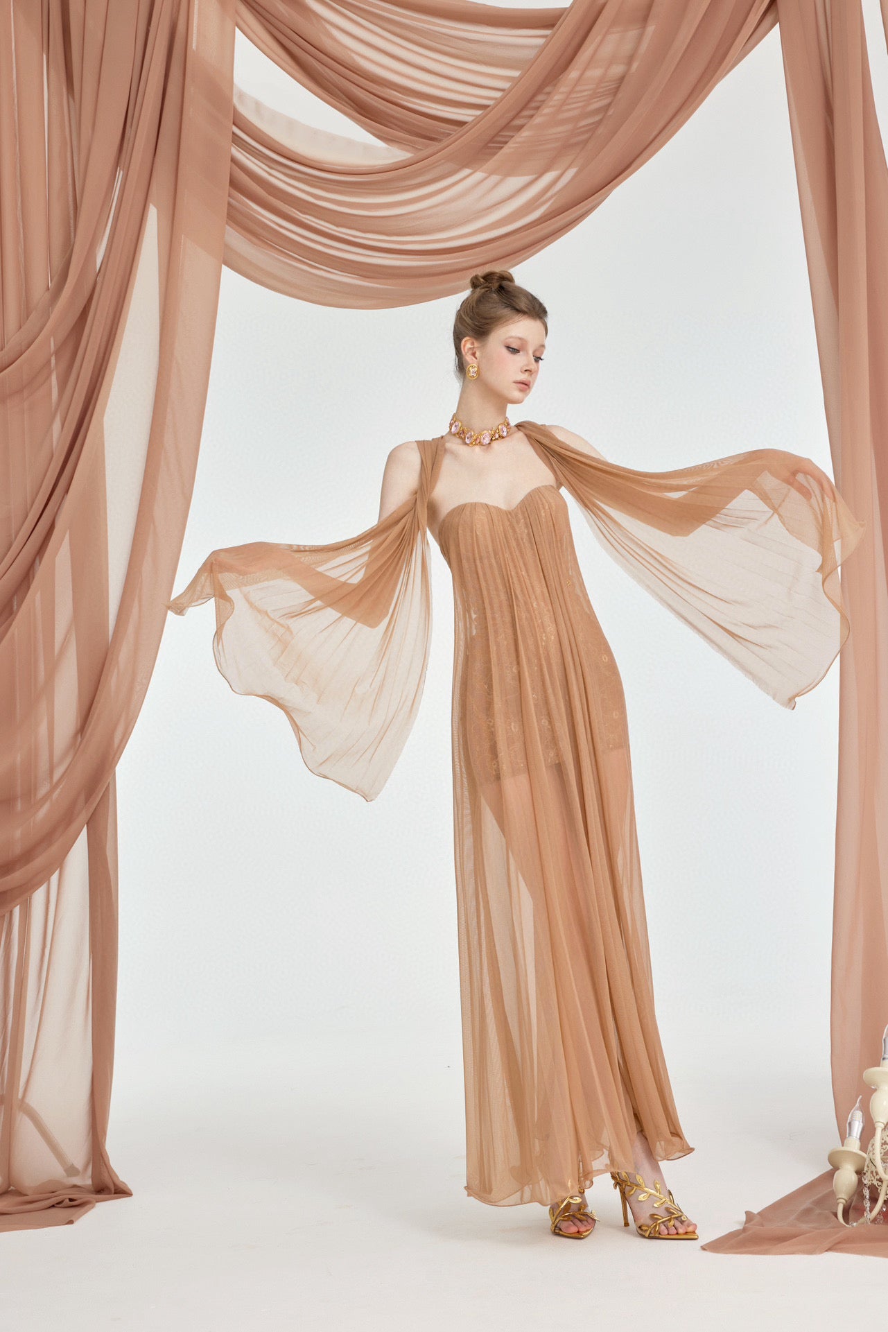 SHEERLUCK BRIGHT PINK MAXI VACATION DRESS