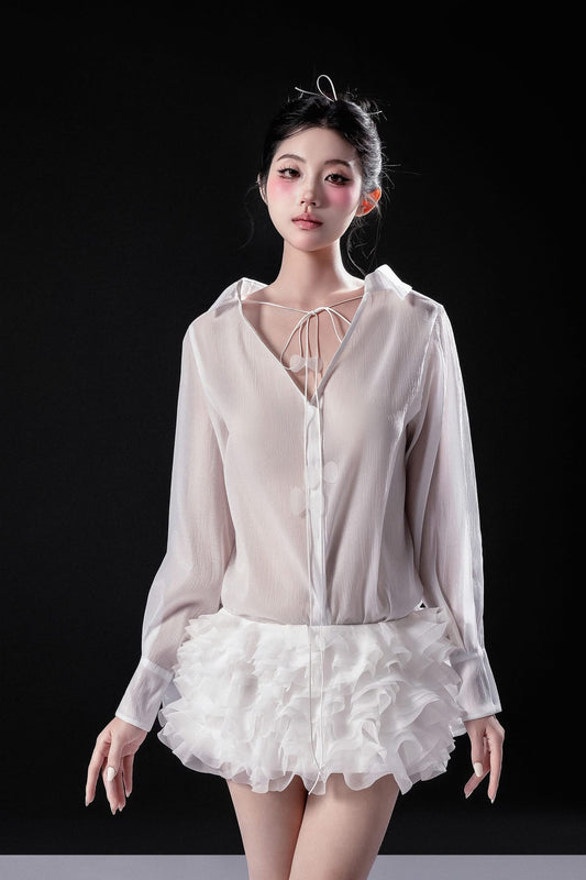 Raffiné Marlia Crinkle Organza Shirt& Aurora Ruffled Mini Skirt