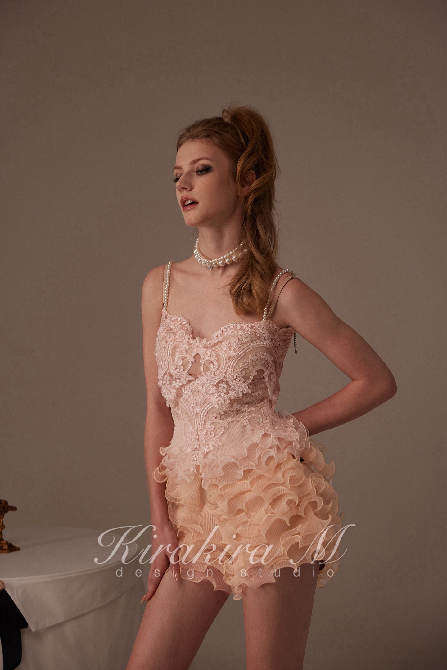 Kirakira M Orange & Pink Gradient Layered Lace Bodice & Skirt Pants