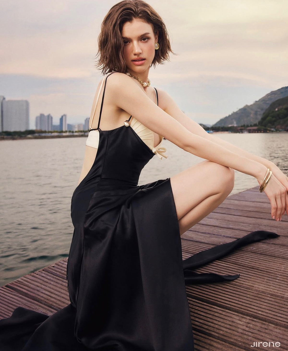 Black Satin Vesper Midi Dress