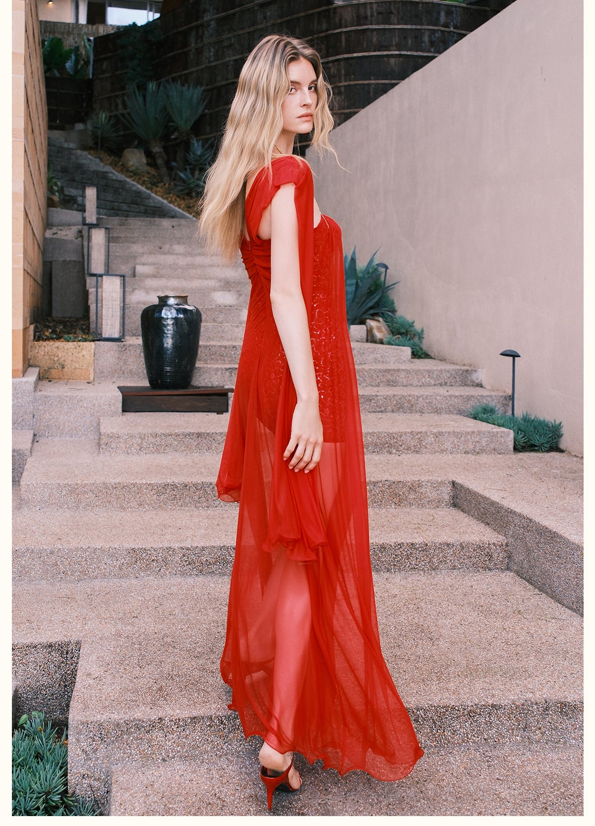 SHEERLUCK BRIGHT PINK MAXI VACATION DRESS