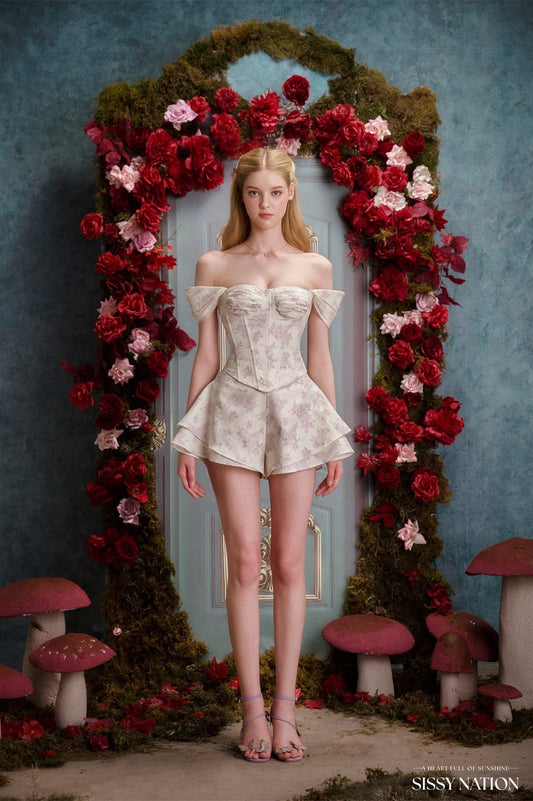 SISSY NATION White Lilac floral Katherine Corset Top & Short