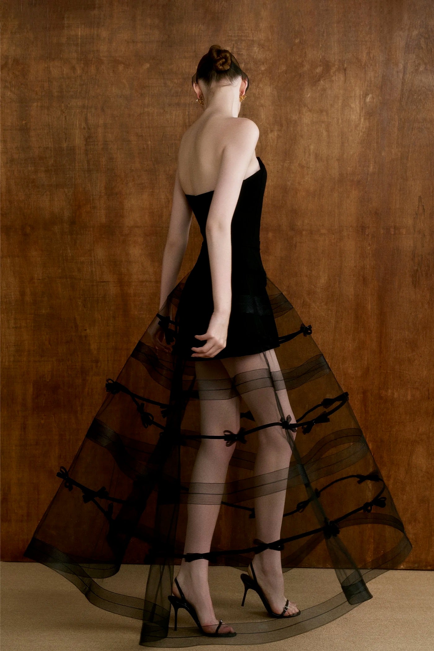 CICI Black Elegant Vacation Elysia Bow Mesh Cap Maxi Dress Set