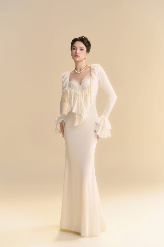 LINH PHUNG White Souffle Maxi Dress