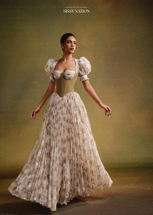 SISSY NATION Floral Forbidden Corset Pleated Maxi Dress