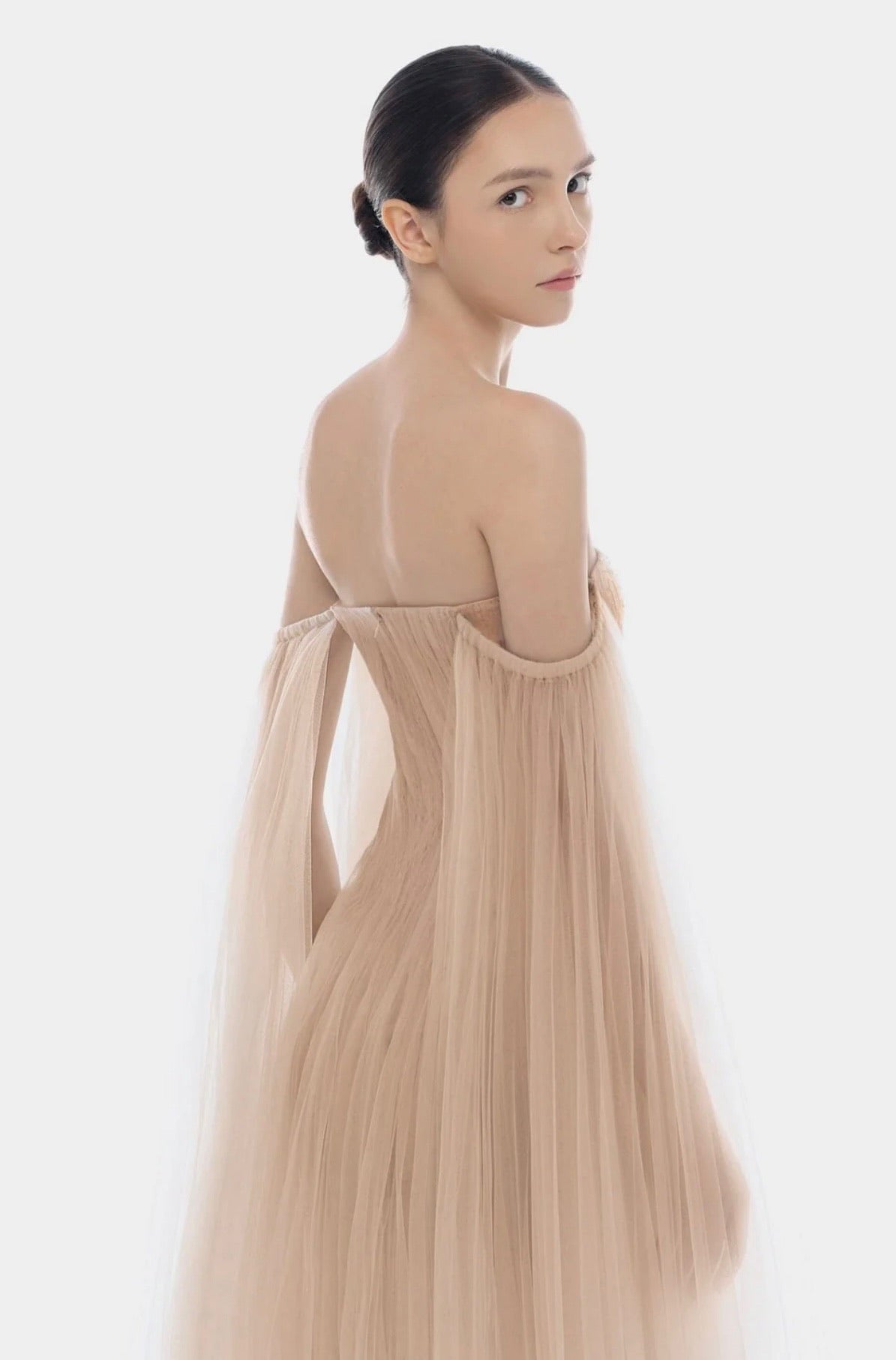 MONTSAND Green Elegant Vacation Tulle Off-shoulder Mini Dress