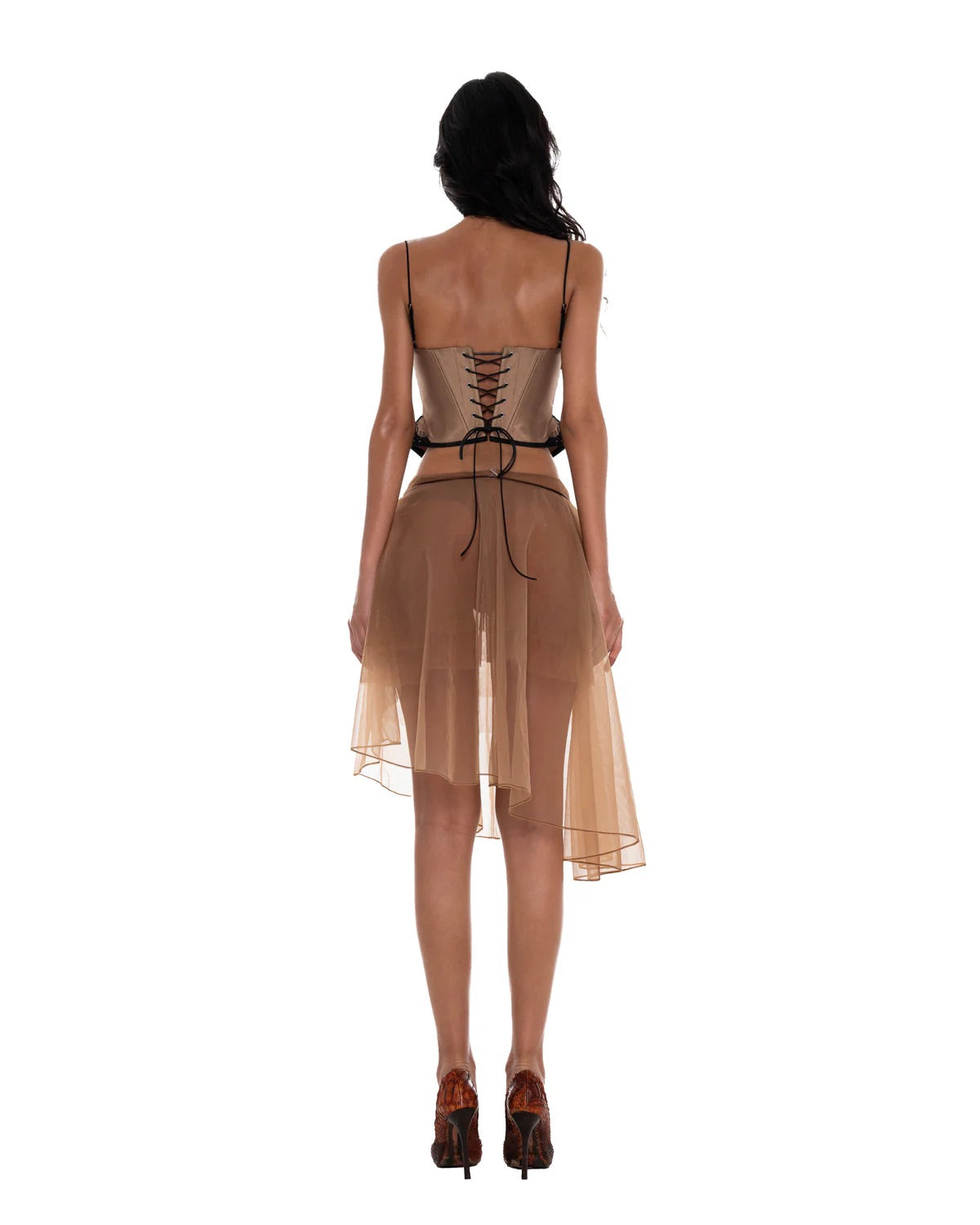 HUELLEY ROSE Brown Lou Midi Dress