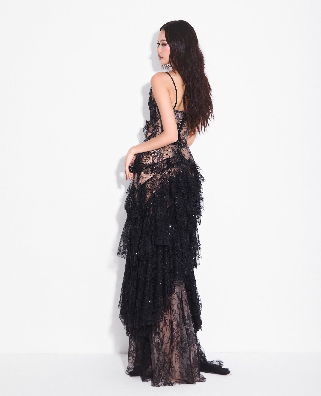 MAEL FEMME Black Sexy Lace Folie Maxi Dress