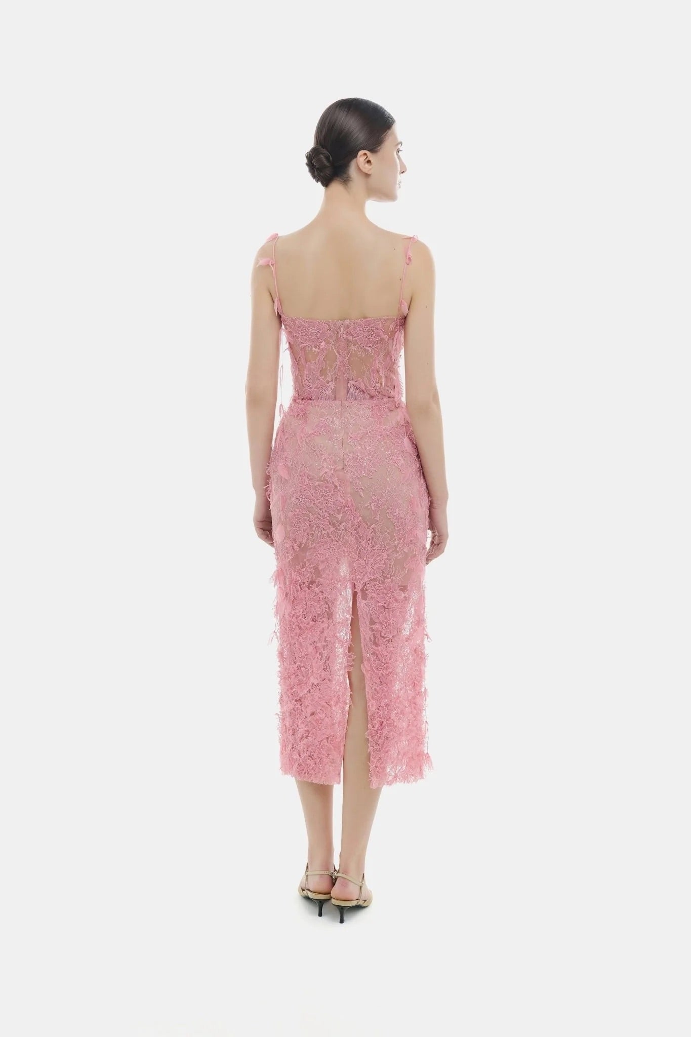 MONTSAND Purple Beaded Lace Pencil Dress