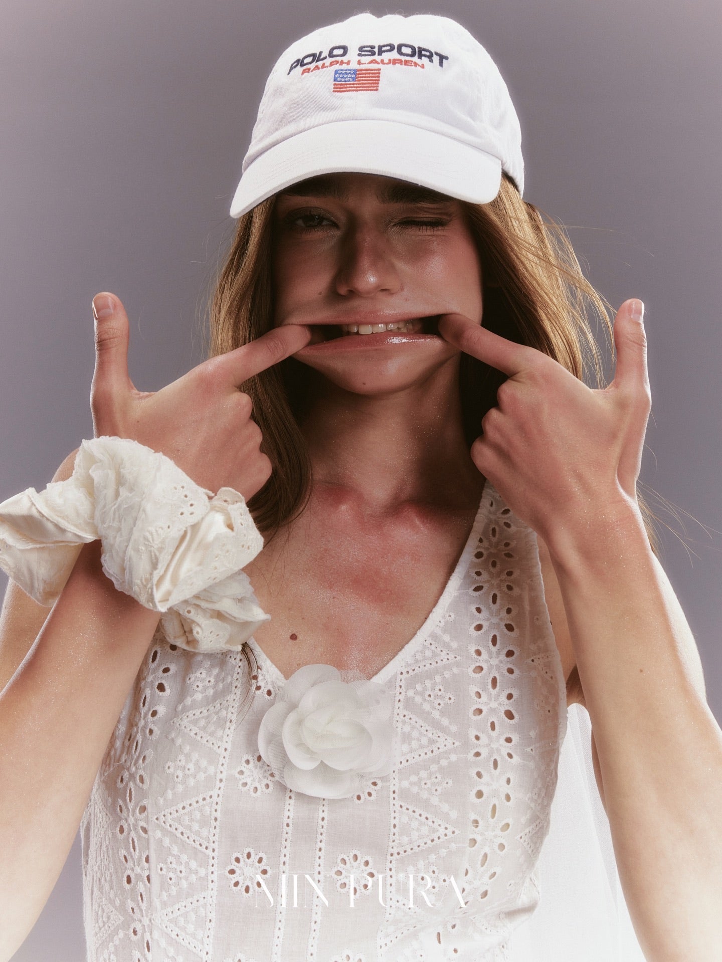 MINPURA White Lace Sporty Maxi Dress