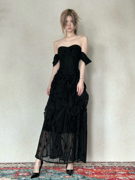 Crowcrew Black Off-shoulder Midi Dress