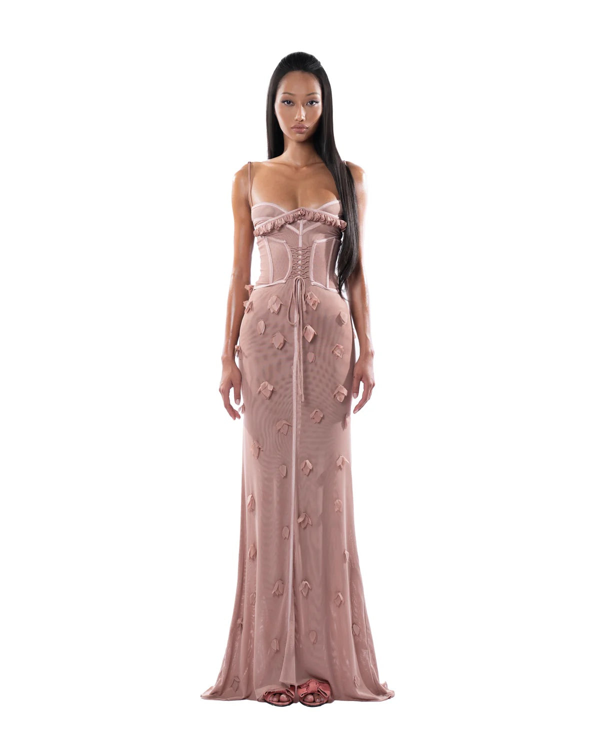 HUELLEY ROSE Brown & Pink Lsla Maxi Dress