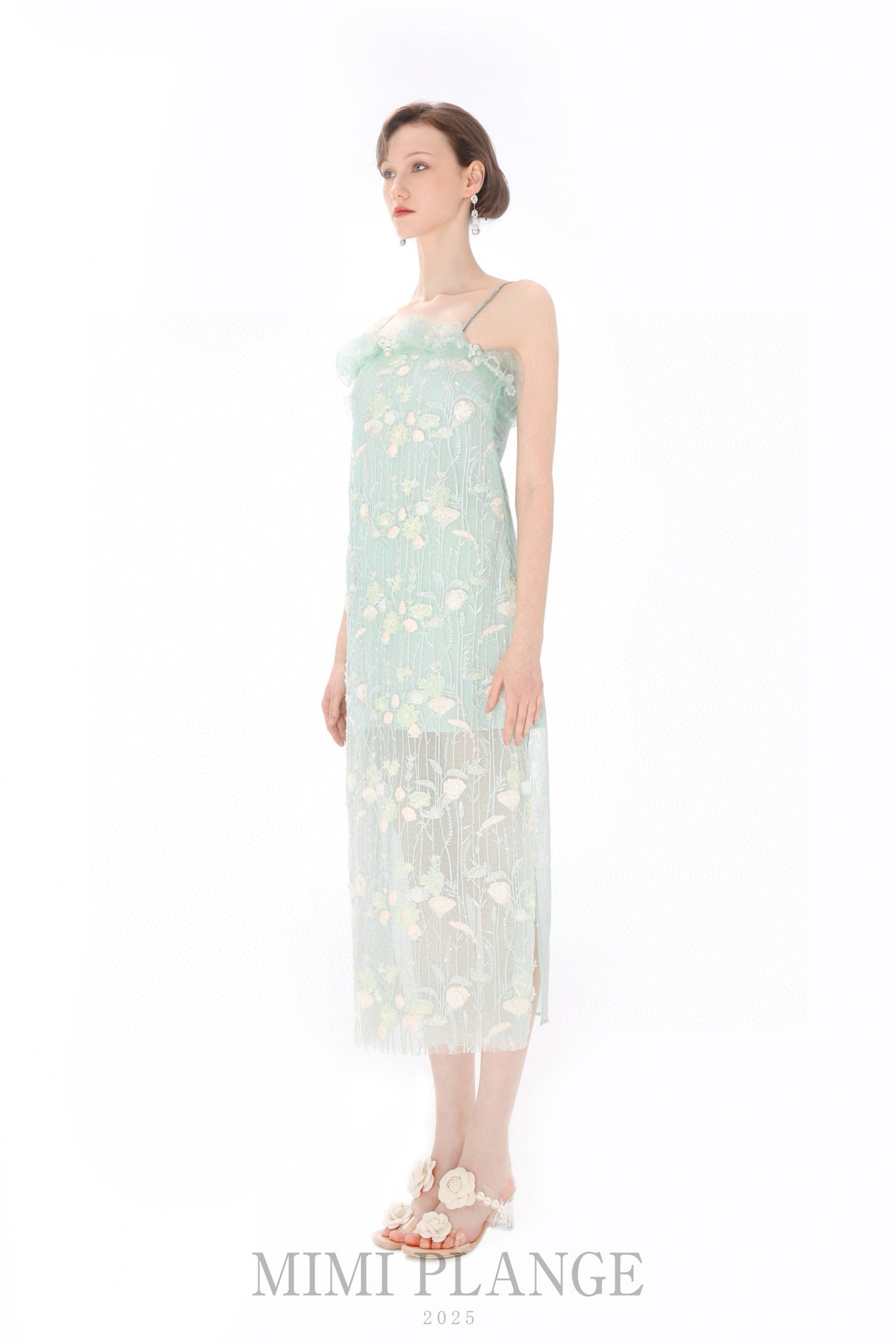 MIMI PLANGE Mint Floral Midi Dress