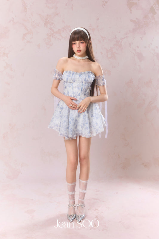 JEAN SOO Blue Iris One Shoulder Bohemian Sheath Dress