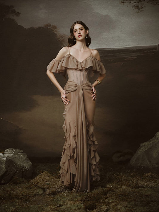 LINH PHUNG Brown Gaia Maxi Dress