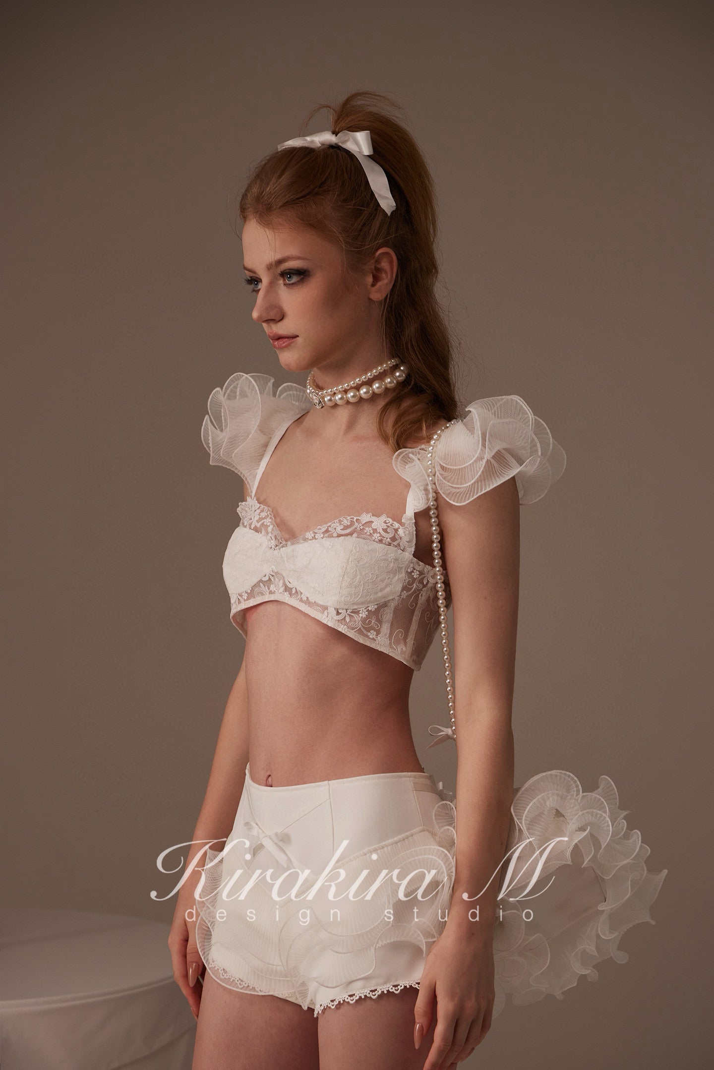 Kirakira M White Lace Patchwork Lace Top & Shorts