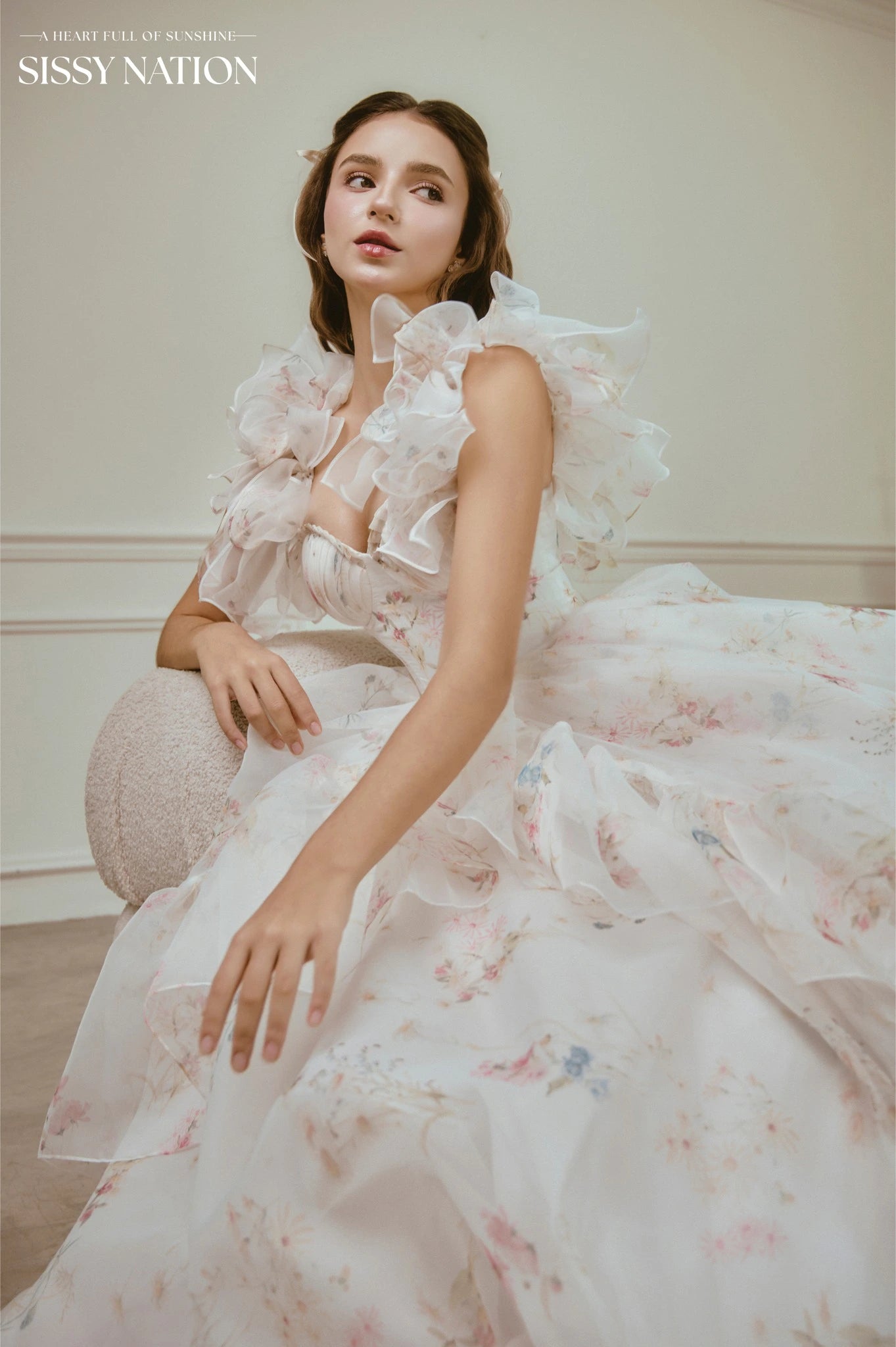 Sissy Nation White Peony D Maxi Dress