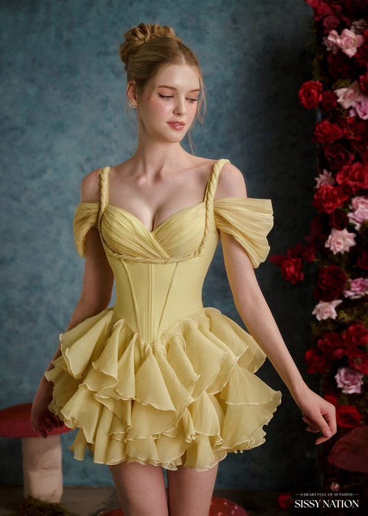 SISSY NATION Yellow Young and Beautful Corset Mini Dress
