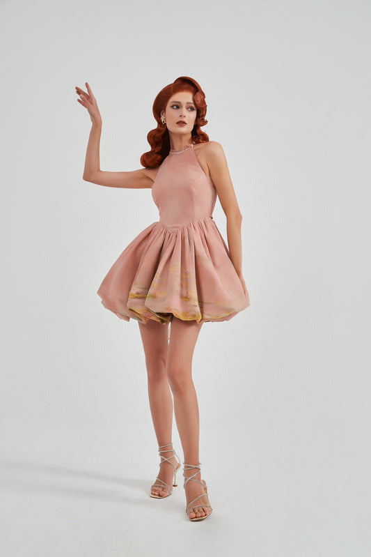 CALLRINDUCK Pink Hanging Neck Mini Dress & Trailing