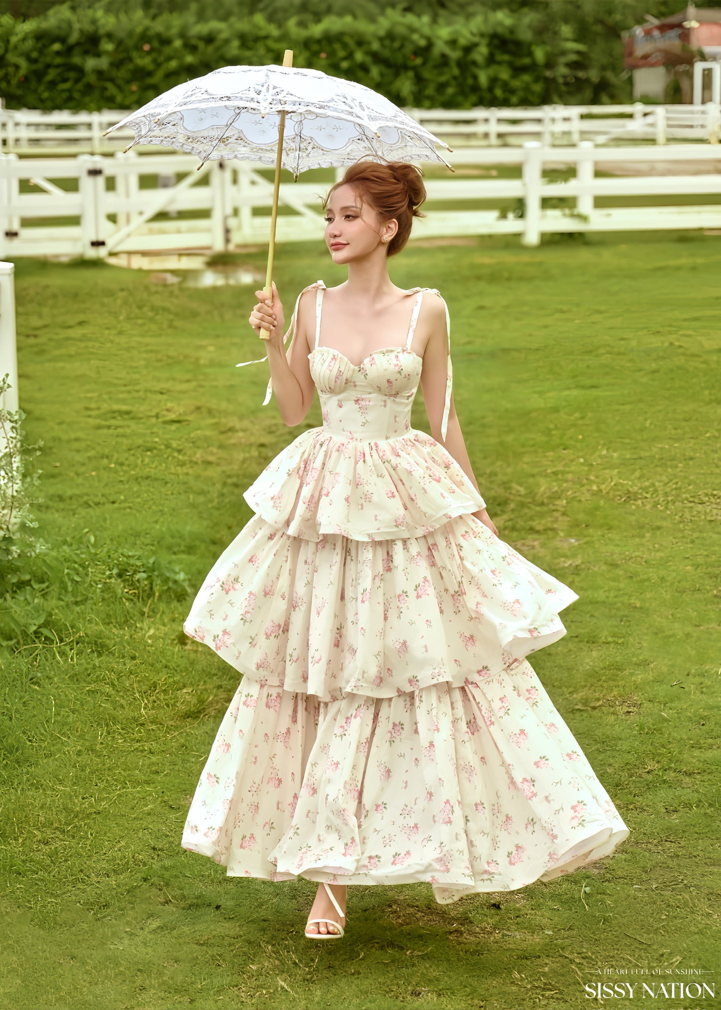 SISSY NATION Pink Floral Our Melody Corset Maxi Dress