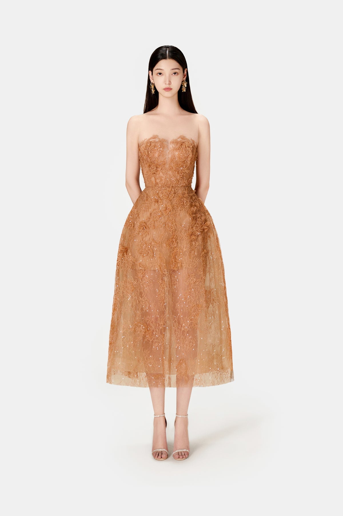 MONTSAND Green Beaded Lace Midi Dress