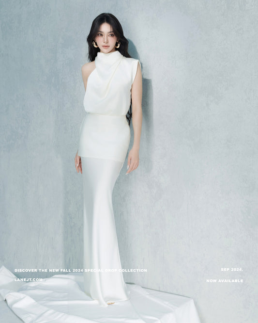 LANE JT White Rhea Wrap Neck Top & Overlay Skirt